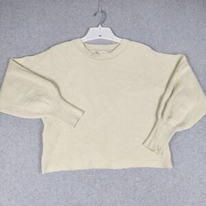 Pink Rose Vintage Sweater Womens Large Beige Ribbed Lantern Sleeve Crew Neck